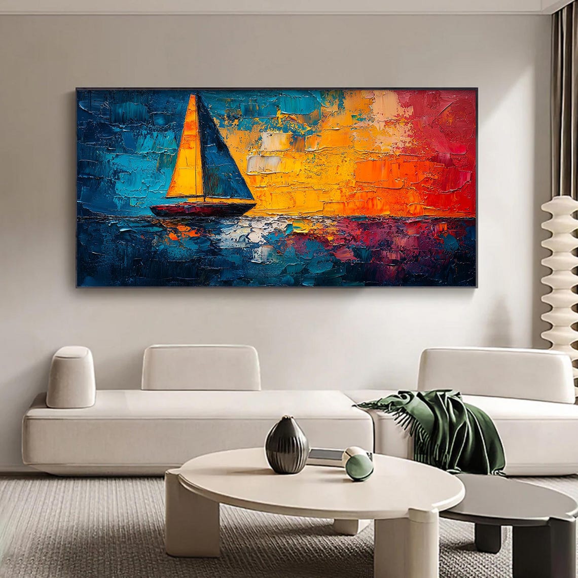 Original Nautical Seascape Oil Painting On Abstract Sailboat Art Large Wall Art Ocean Decor Custom Minimalist Painting Home Decor - Image 4