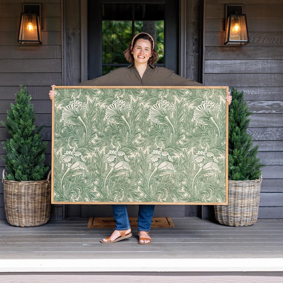 William Morris Style Green Botanical Pattern Arts Crafts Art Poster