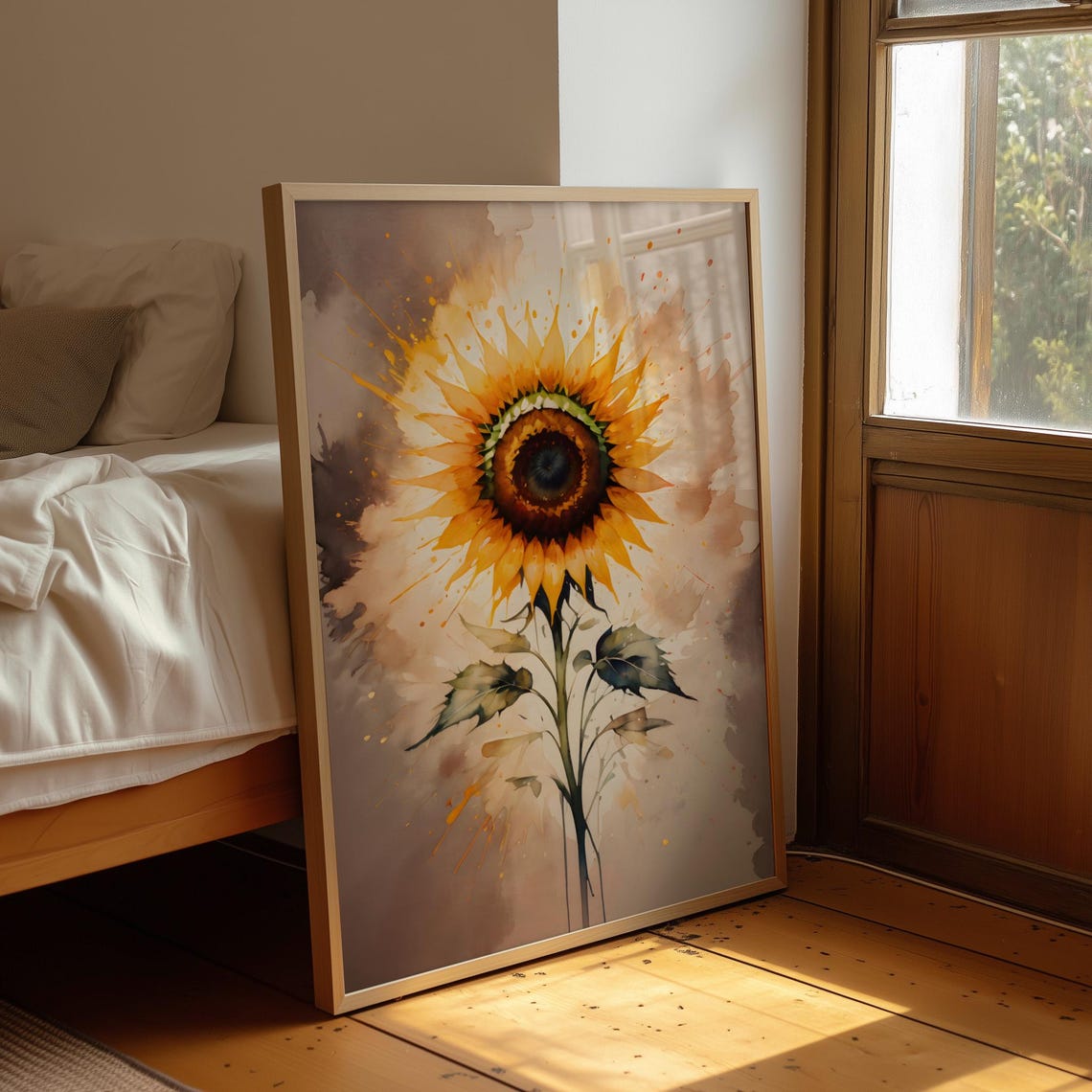 Sunflower Watercolor Golden Bloom Botanical Floral Art Poster