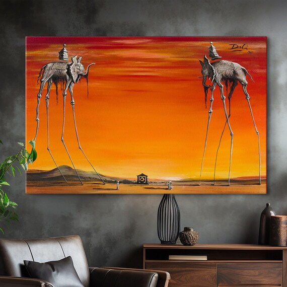 Salvador Dali The Elephants Stilt-Legged Sunset Surreal Poster