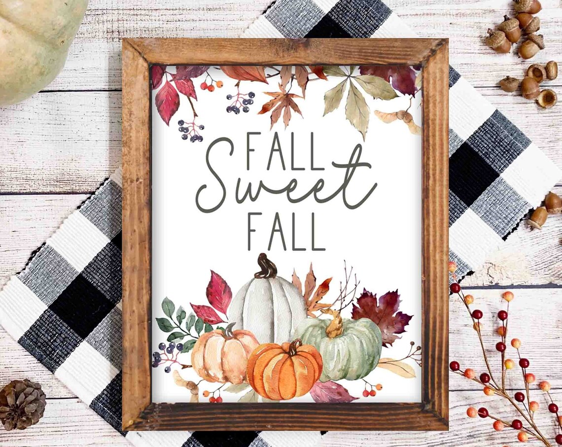 Fall Sweet Fall Watercolor Pumpkins And Autumn Leaves Decor Poster
