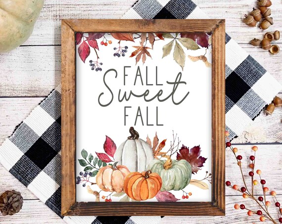 Fall Sweet Fall Watercolor Pumpkins And Autumn Leaves Decor Poster