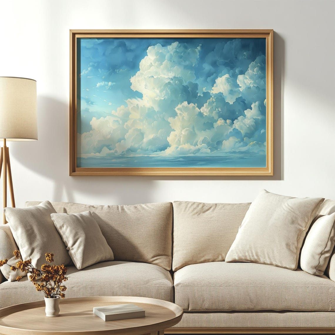 Blue Sky White Clouds Painting Dramatic Summer Sky Wall Decor Poster - Image 4