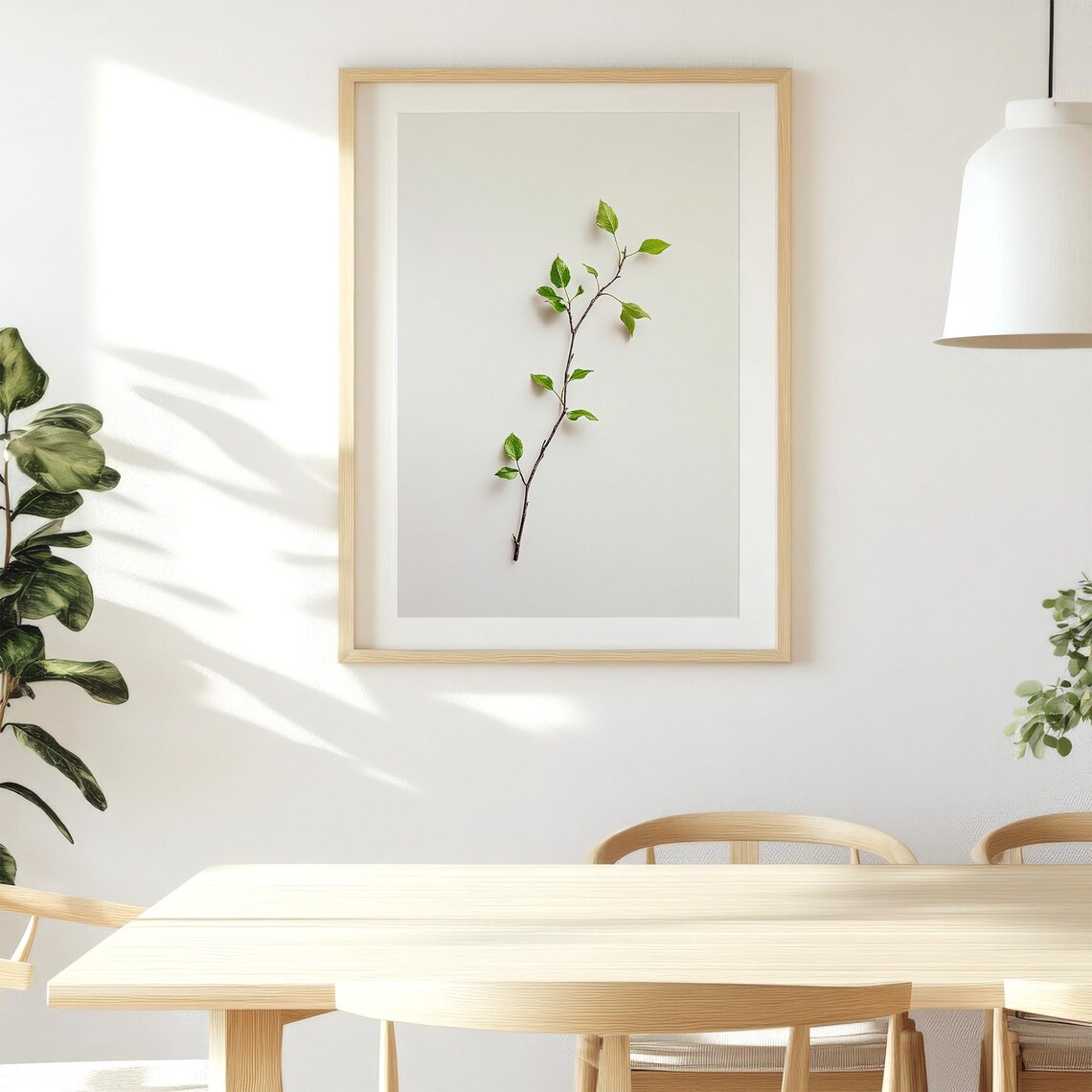 Fresh Green Leaf Branch Minimalist Botanical Nature Spring Greenery Wall Art - Image 5