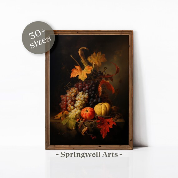 Fall Harvest Still Life Grapes Pumpkin Gourd Autumn Leaves Poster