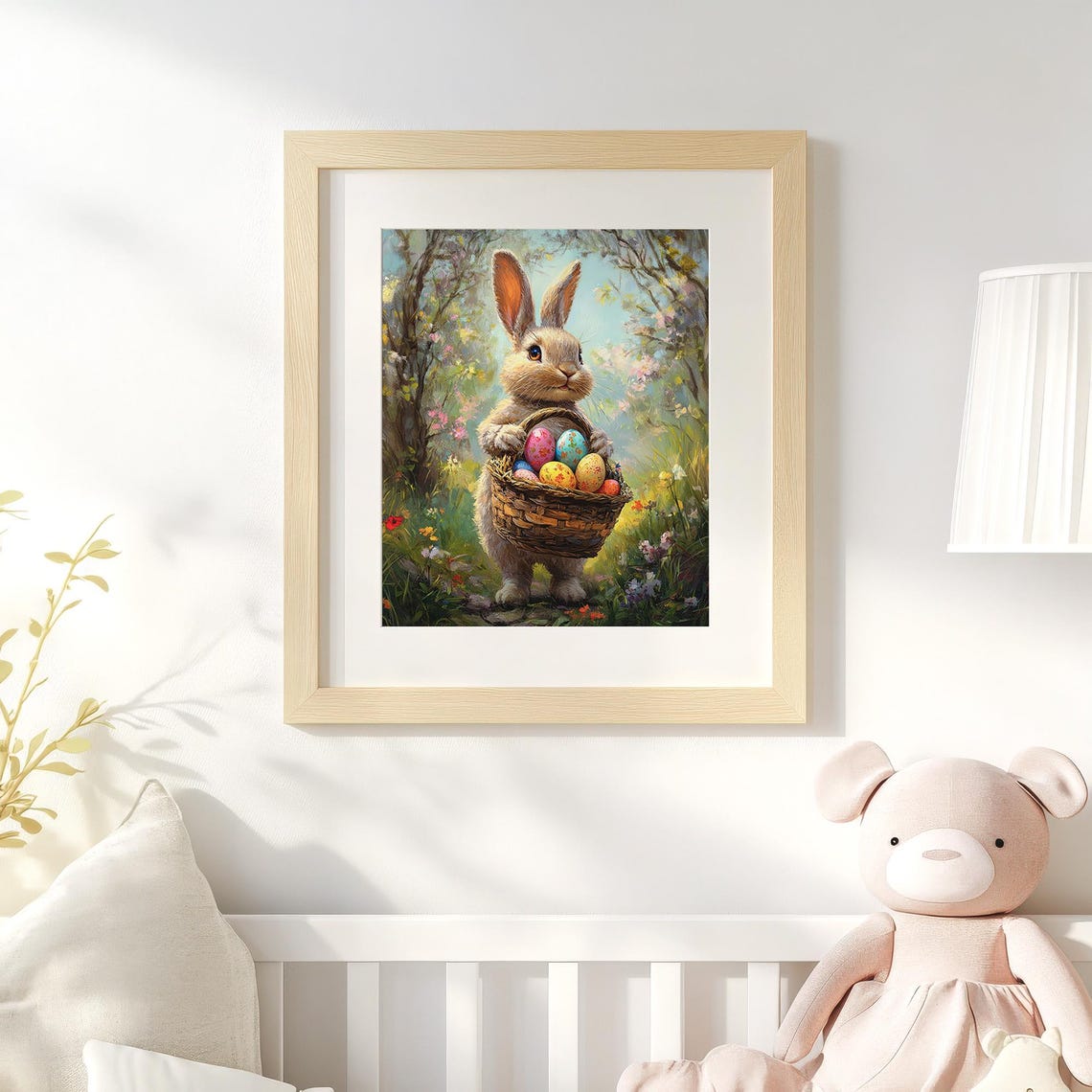Cute Easter Bunny Holding Egg Basket in Blooming Spring Garden Poster - Image 4