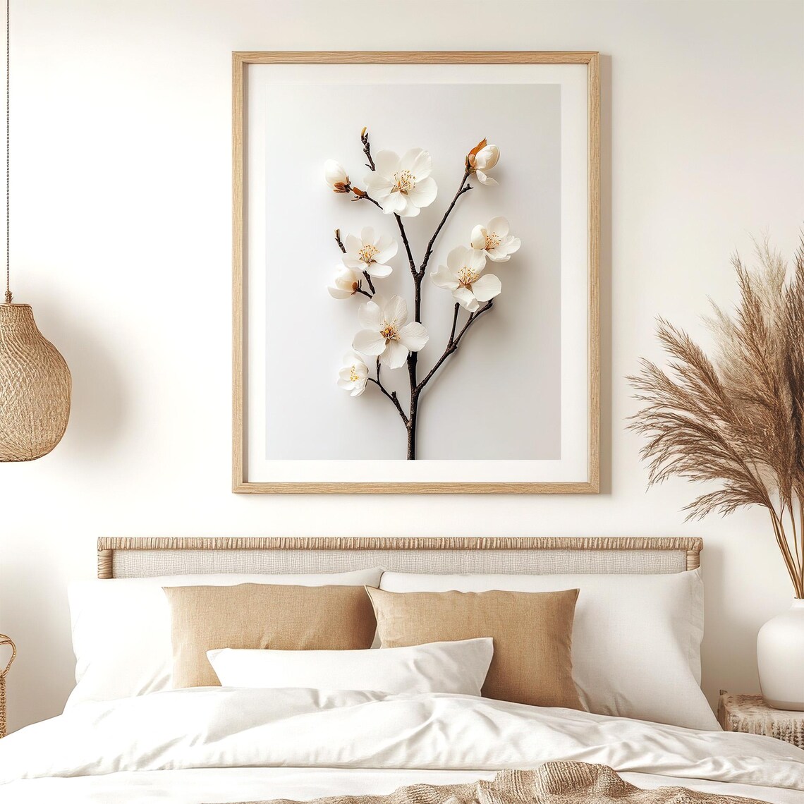 White Spring Blossoms Branch Minimalist Floral Botanical Nature Wall Art - Image 5