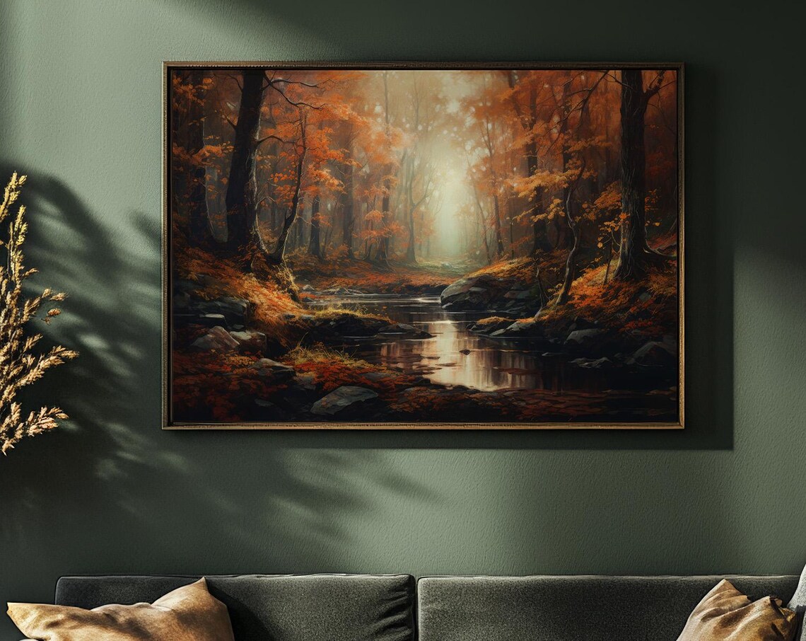 Vintage Autumn Forest Stream Art Print, Fall Landscape - Image 3
