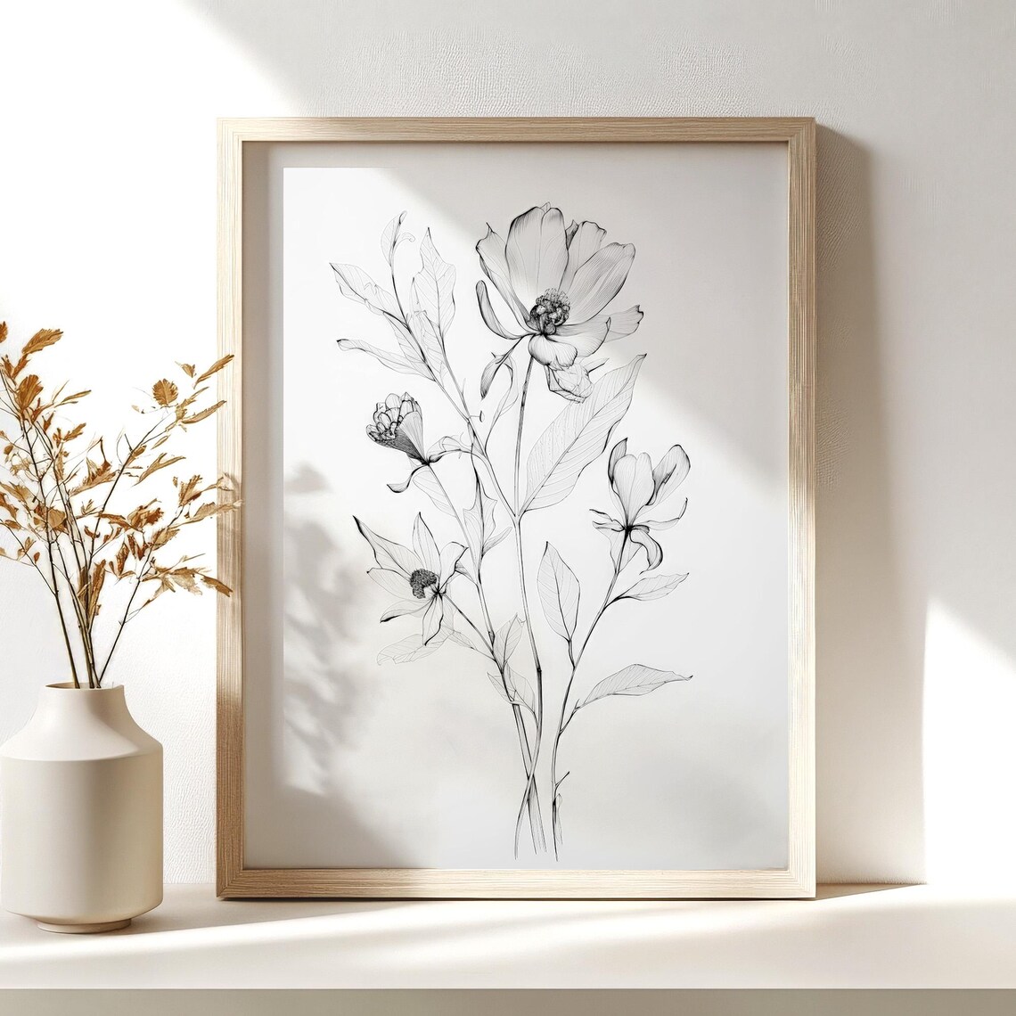 Flower Sketch Black and White Botanical Art Print - Image 3