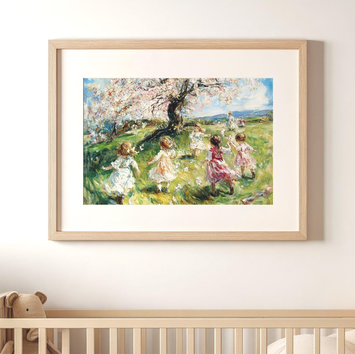 Children Dancing Under Blossom Tree Impressionist Painting Wall Poster - Image 3