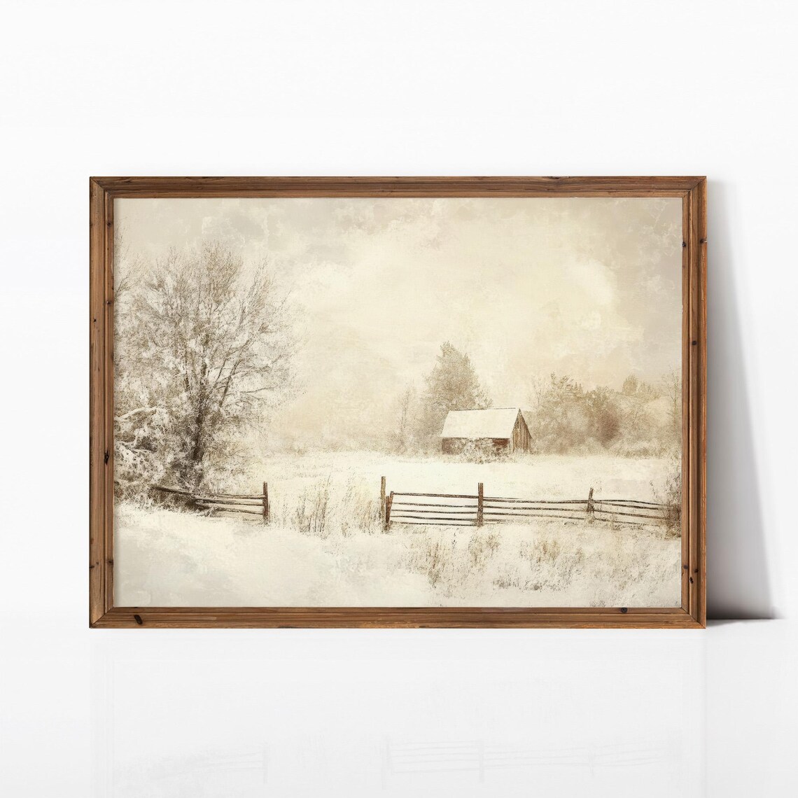 Sepia Winter Farm Barn Snowy Fence Vintage Rustic Countryside Poster - Image 4