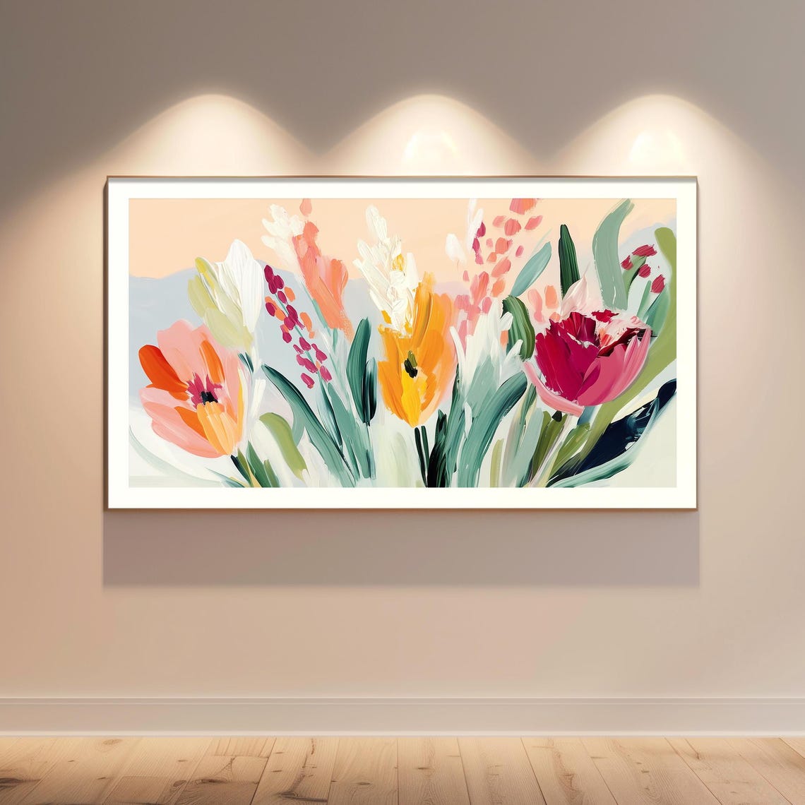 Pastel Spring Tulips Oil Painting Soft Floral Frame TV Art Poster - Image 2