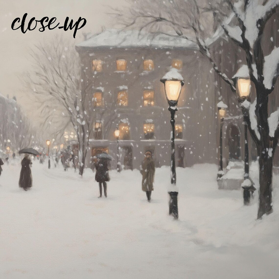 Snowy City Street Shopfront Windows Evening Winter Scene Poster - Image 3