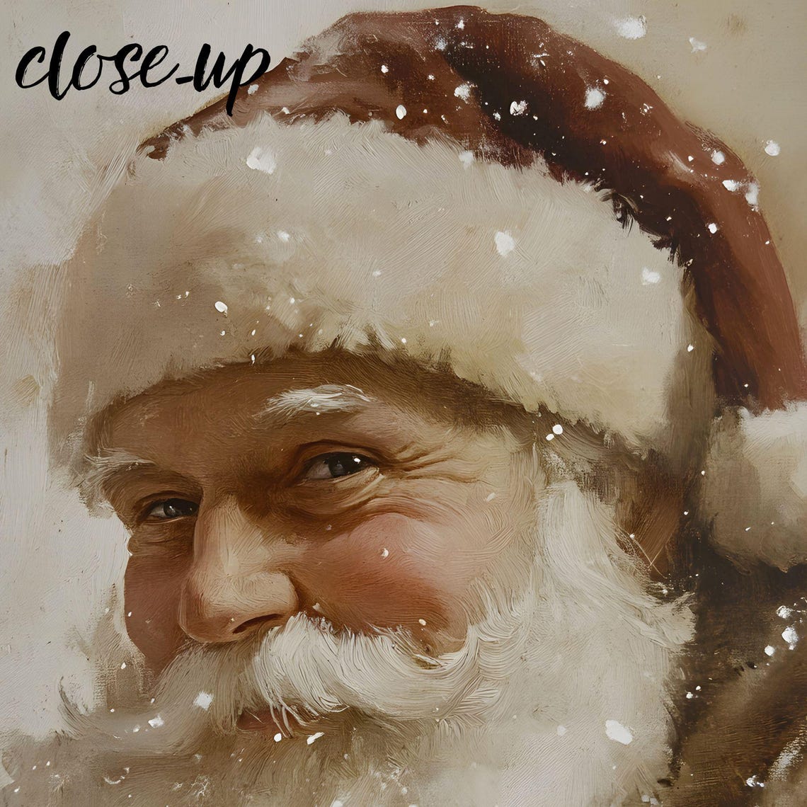 Vintage Santa Claus Portrait Snowfall White Beard Christmas Wall Art - Image 4