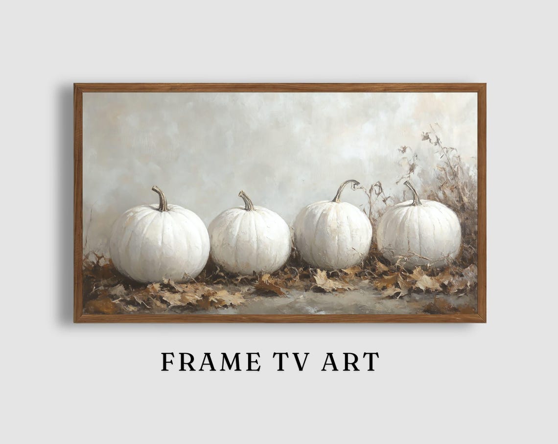 Four White Pumpkins Lined Up Harvest Still Life Autumn Wall Poster