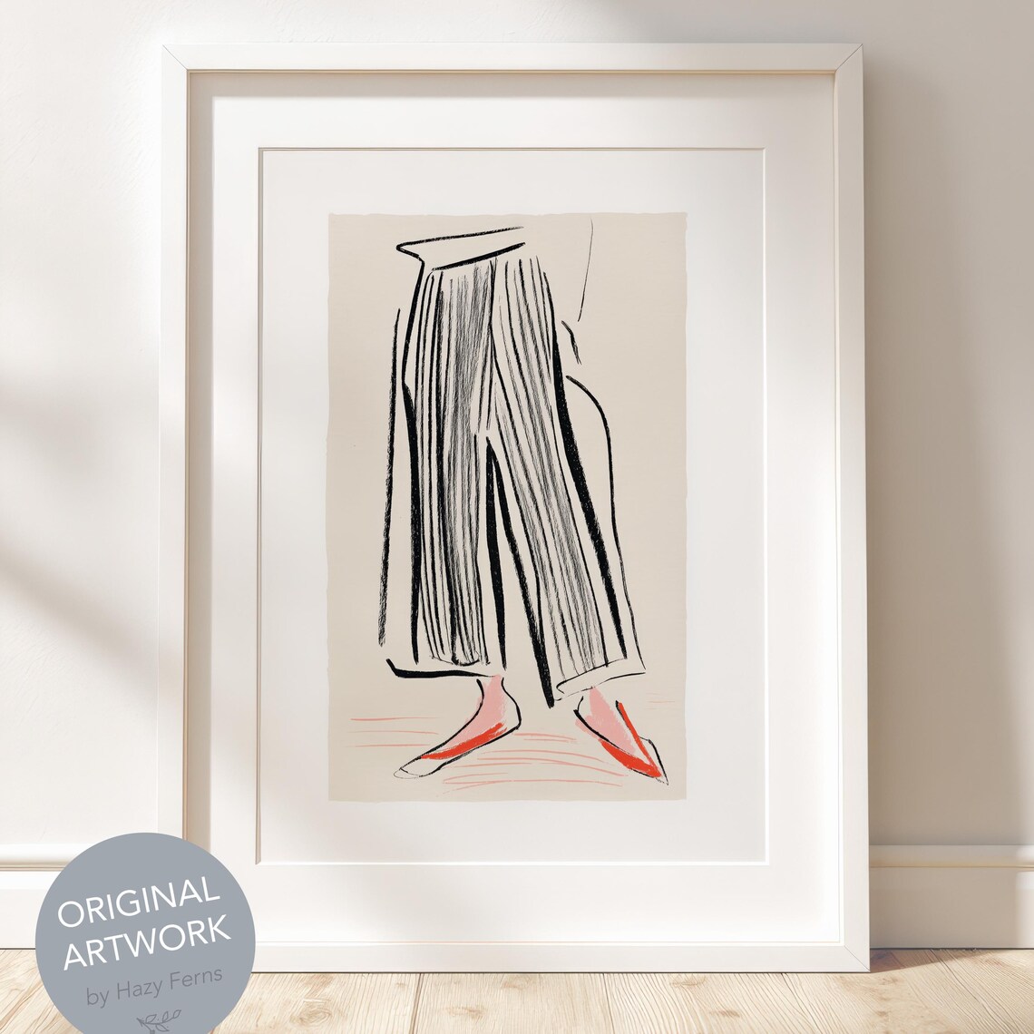 Fashion Illustration, Striped Pants Red Shoes Art Print