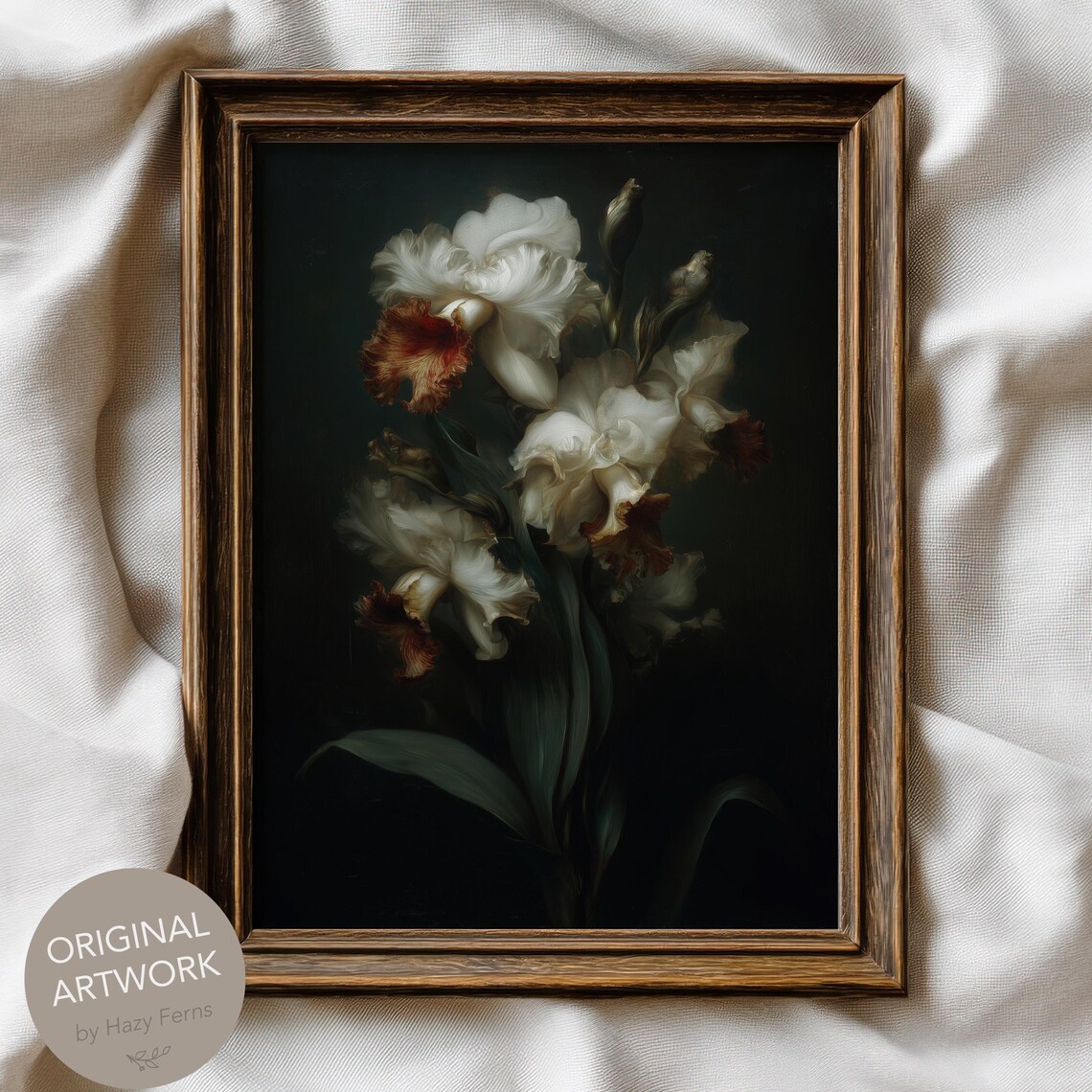 Orchids Botanical Study, Dark Academia Gothic Art Print