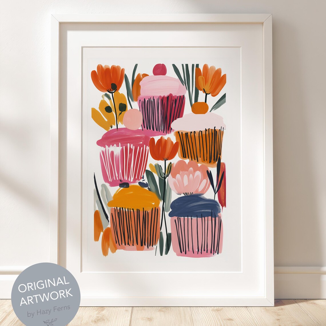 Colorful Cupcakes Gouache Painting Pink Dessert Bakery Sweet Poster