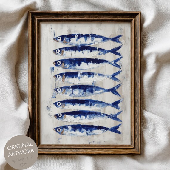 Sardines Painting Minimalist Nautical Wall Art