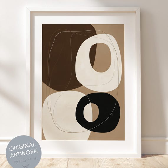 Geometric Boho Wall Art Print Beige Brown Abstract Shapes