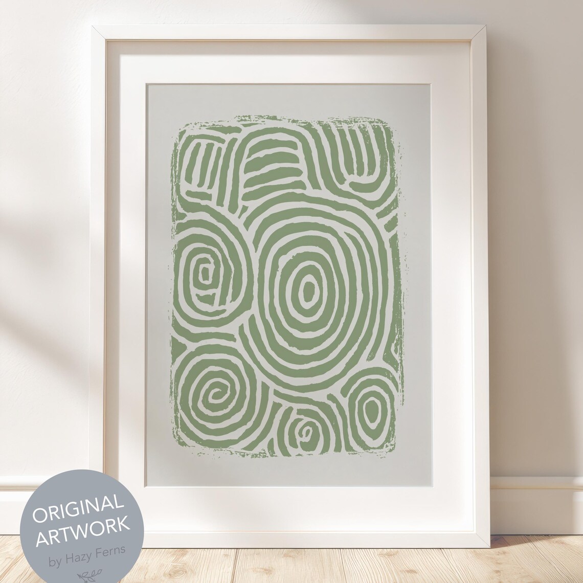 Minimalist Sage Green Line Art Poster Abstract Spirals Modern Boho Decor