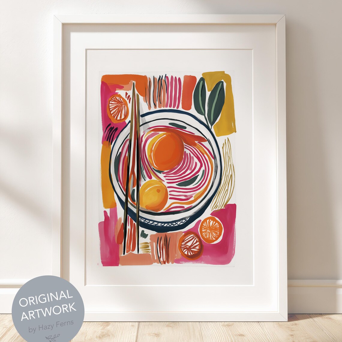 Ramen Bowl Gouache Art Print, Japanese Kitchen Art