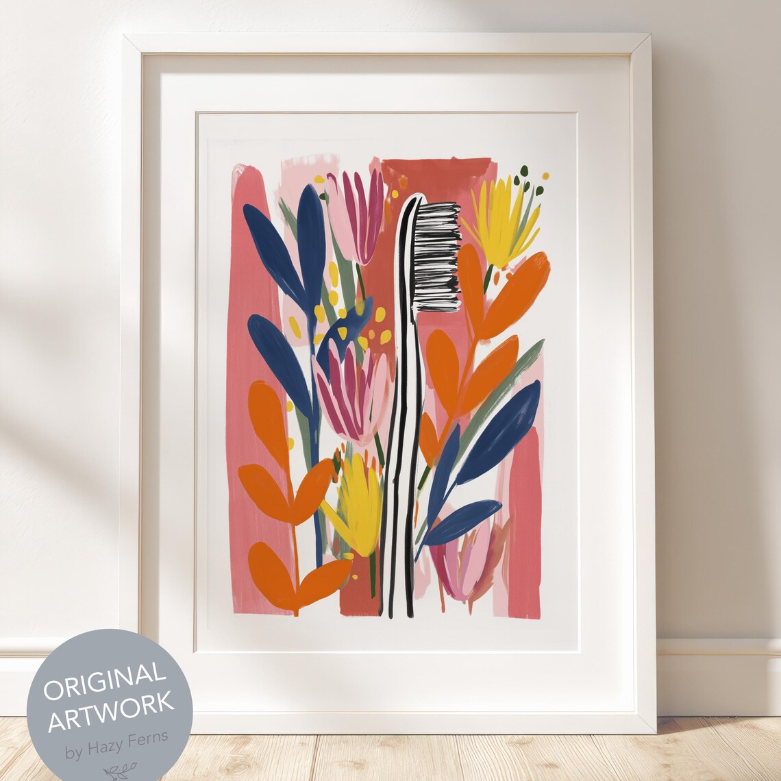 Toothbrush Gouache Bathroom and Dental Office Decor