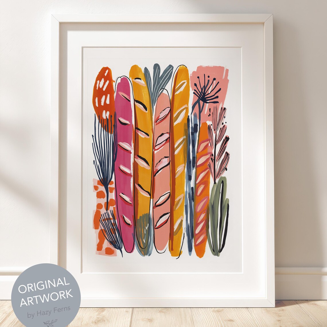 Bread Gouache Art Print, Bakery Kitchen Decor