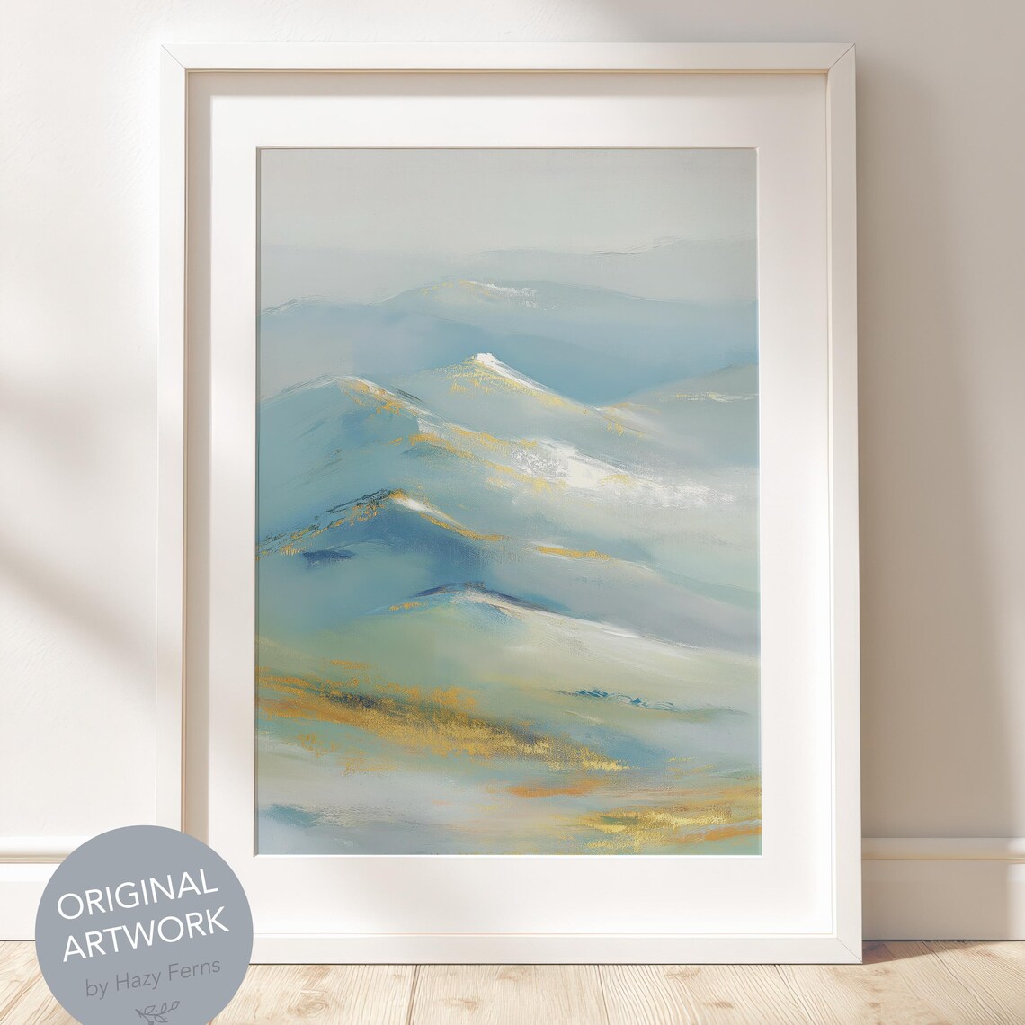 Abstract Blue Mountain Ridges with Golden Light Accents Minimalist Poster