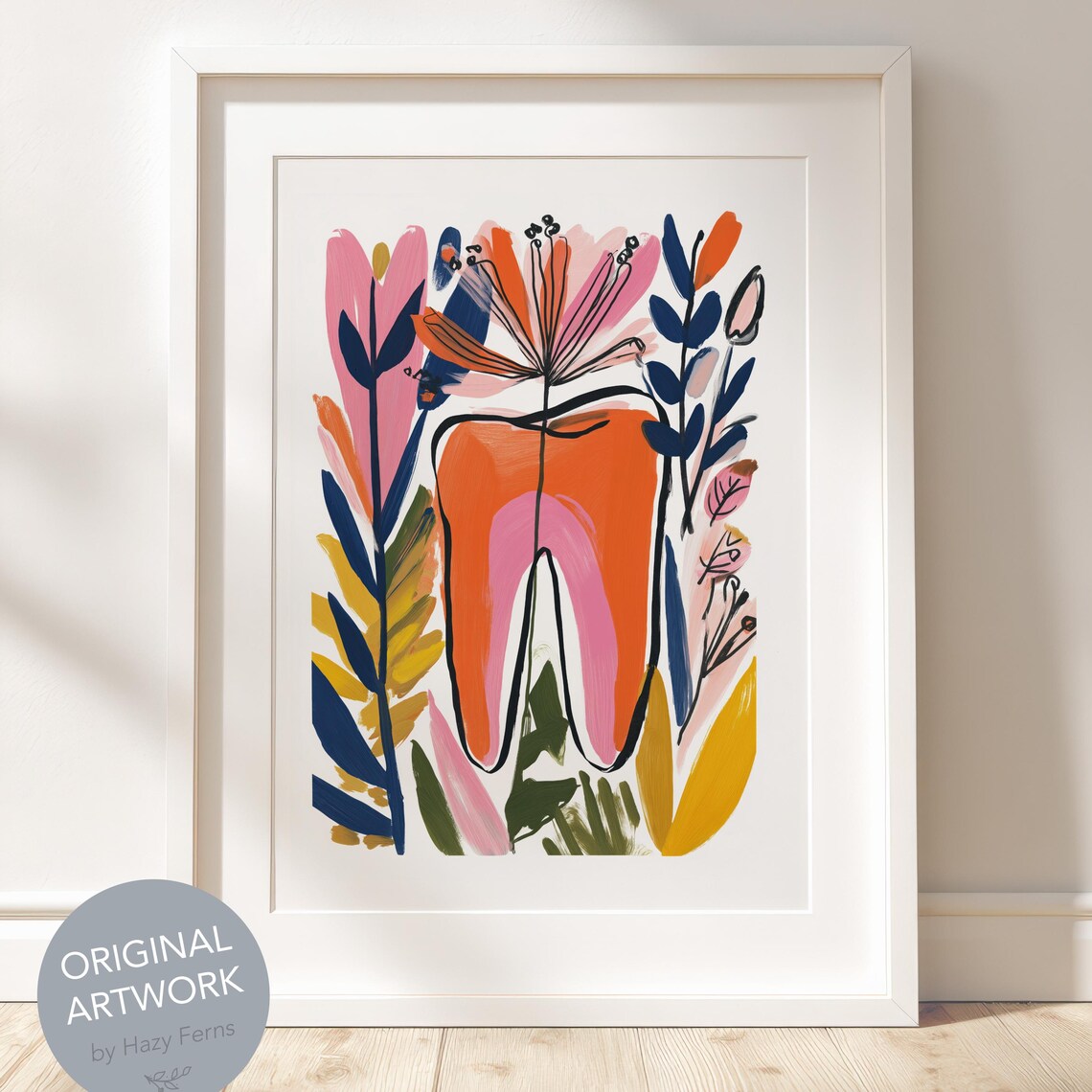 Colorful Tooth Poster, Gouache Style Dental Art