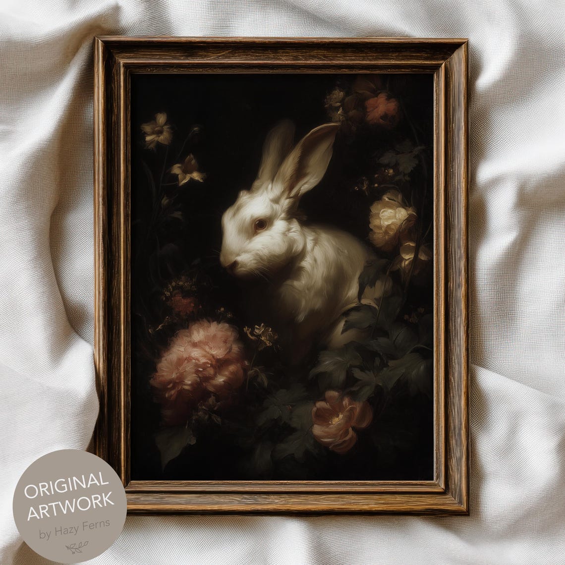 White Rabbit In Wildflowers Dark Academia Gothic Fine Art Print