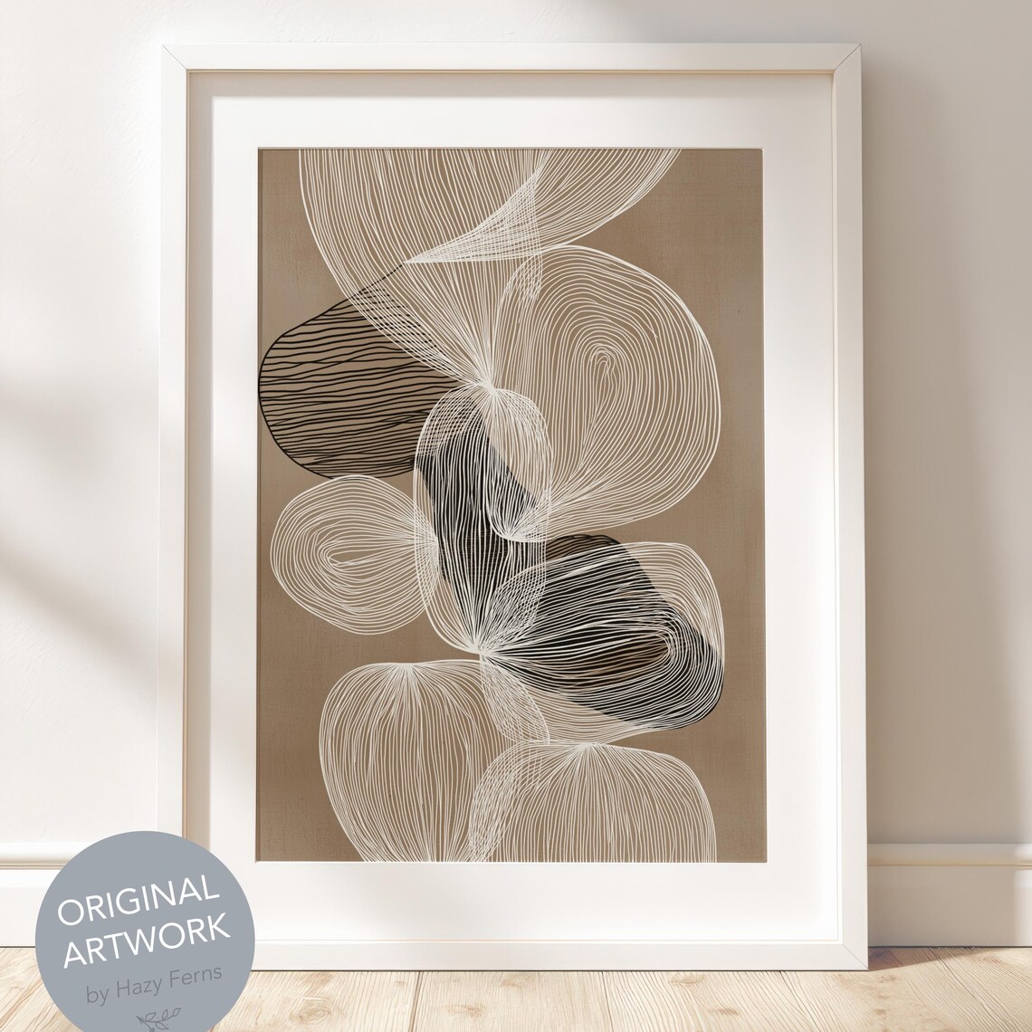 Neutral Boho Abstract, Beige Geometric Shapes Print
