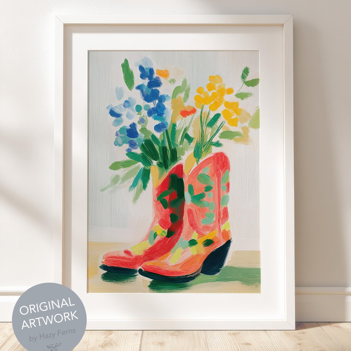 Cowboy Boots Floral Print, Western Art Print