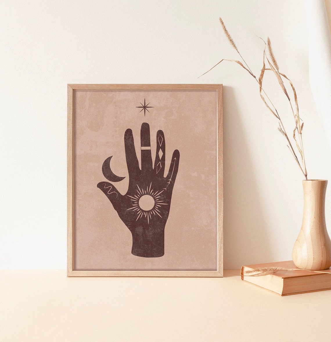 Hamsa Hand Sun Moon Stars Mystical Boho Celestial Art Poster