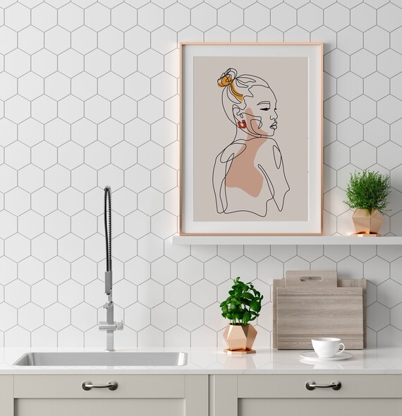 Woman Back One Line Drawing Minimalist Beige Female Wall Poster