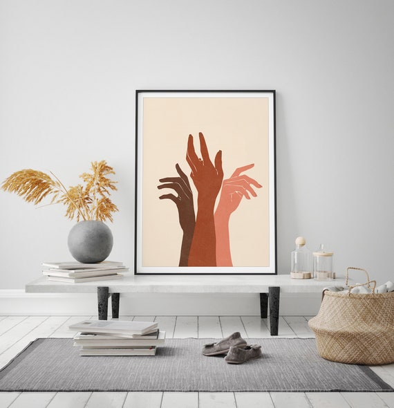 Abstract Hands Art Print Black Girl Poster Stay Together Love Wall Poster Boho Hands Mid Century Wall Art