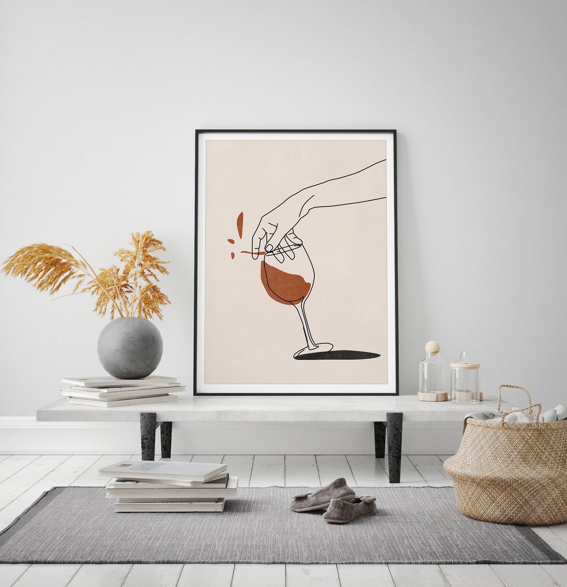 Hand Holding Wine Glass Minimalist Line Art Wine Lover Poster