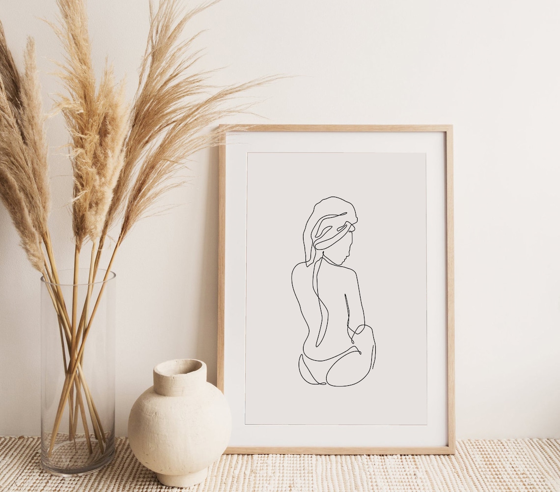 Female Body Line Drawing Print Nude Woman One Line Art Naked Woman Poster Simple Home Wall Decor Minimalist Bathroom Wall Art