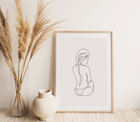 Seated Nude Woman Back Single Line Minimalist Drawing Poster