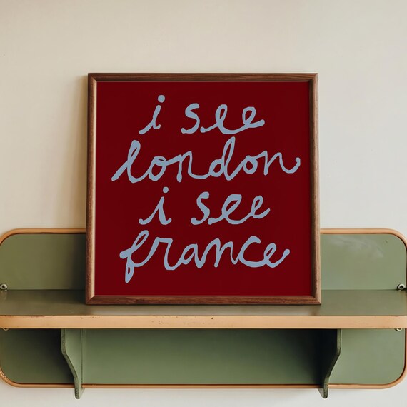 I See London France Print Colorful Bathroom Decor Retro Handwritten Wall Art Digital Download Square