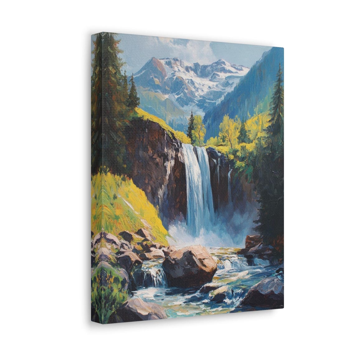 Waterfall Print Mountain Waterfall Forest Landscape Impressionist Oil Painting River Waterfall Wall Art Rustic Farmhouse Decor - Image 4
