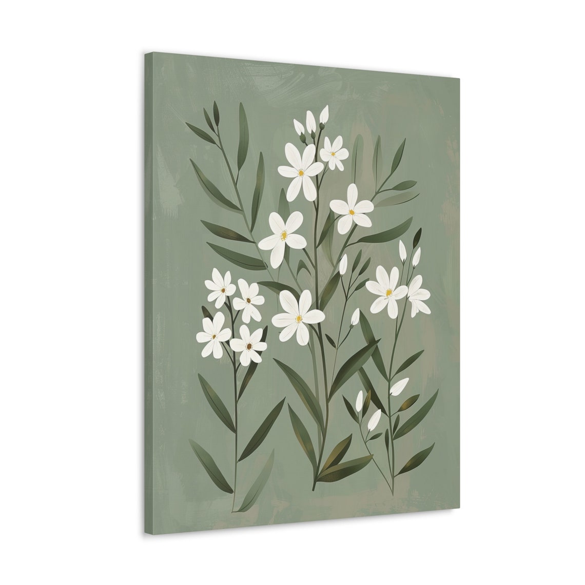 Sage Green Botanical Poster with White Wildflowers Minimalist Design - Image 4