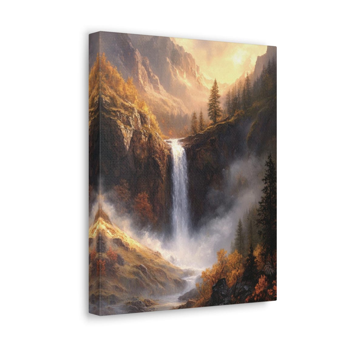 Sunset Mountain Waterfall Misty Autumn Forest Landscape Poster - Image 4