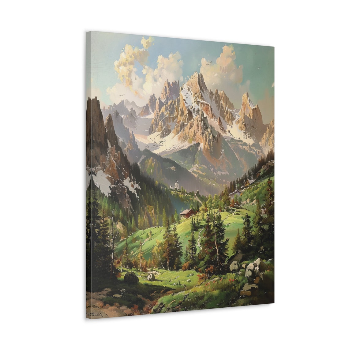 Mountain Wall Art Print Rustic Mountain Painting Landscape Wall Art Snow Mountain Painting Vintage Farmhouse Decor Forest Art - Image 4