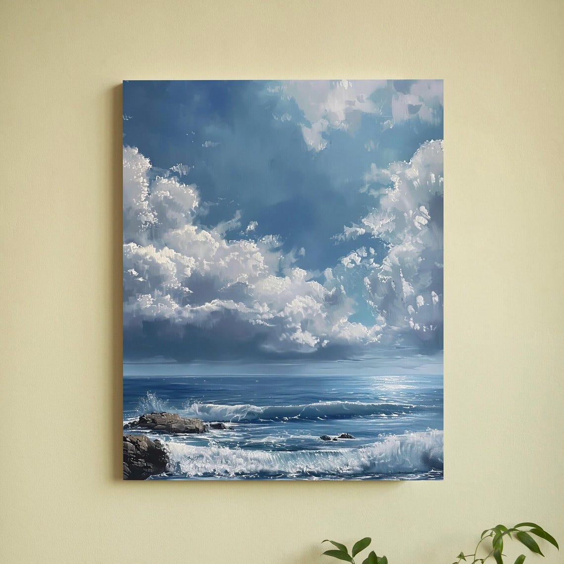 Ocean Waves Under Dramatic Cloudscape with Rocky Coast Poster