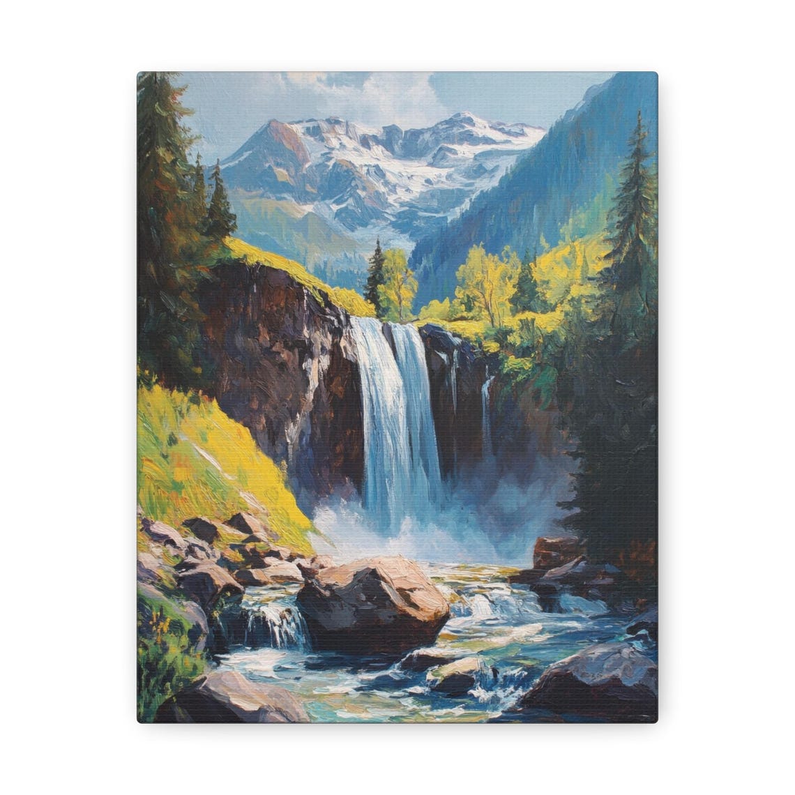 Waterfall Print Mountain Waterfall Forest Landscape Impressionist Oil Painting River Waterfall Wall Art Rustic Farmhouse Decor - Image 3