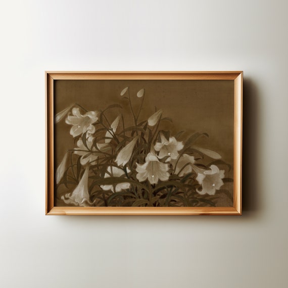 Moody Wall Art Botanical Oil Painting Vintage Floral Victorian Decor Art Cottage Core Neutral Wall Art