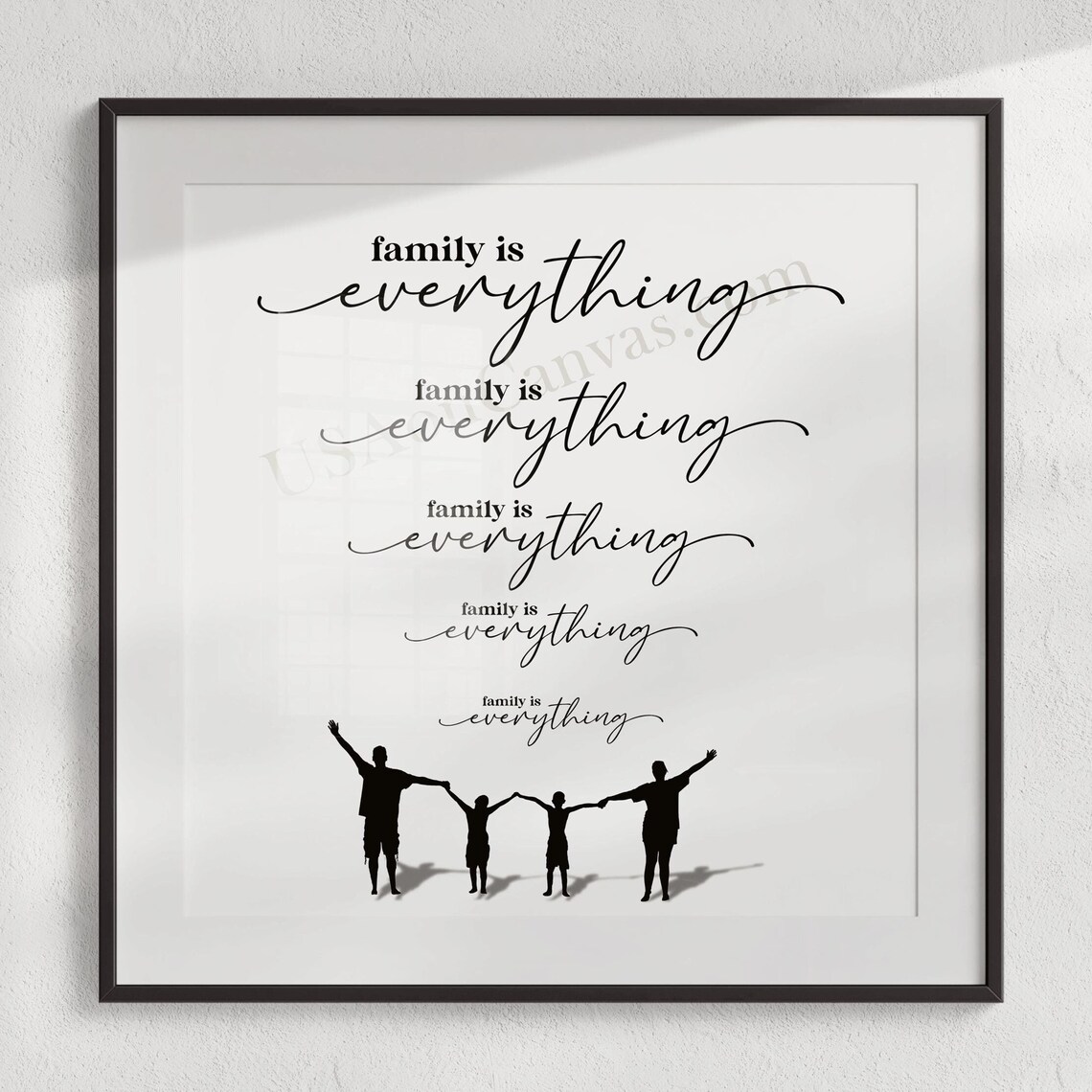 Family Is Everything Repeated Script Text Family Silhouette Quote Wall Poster