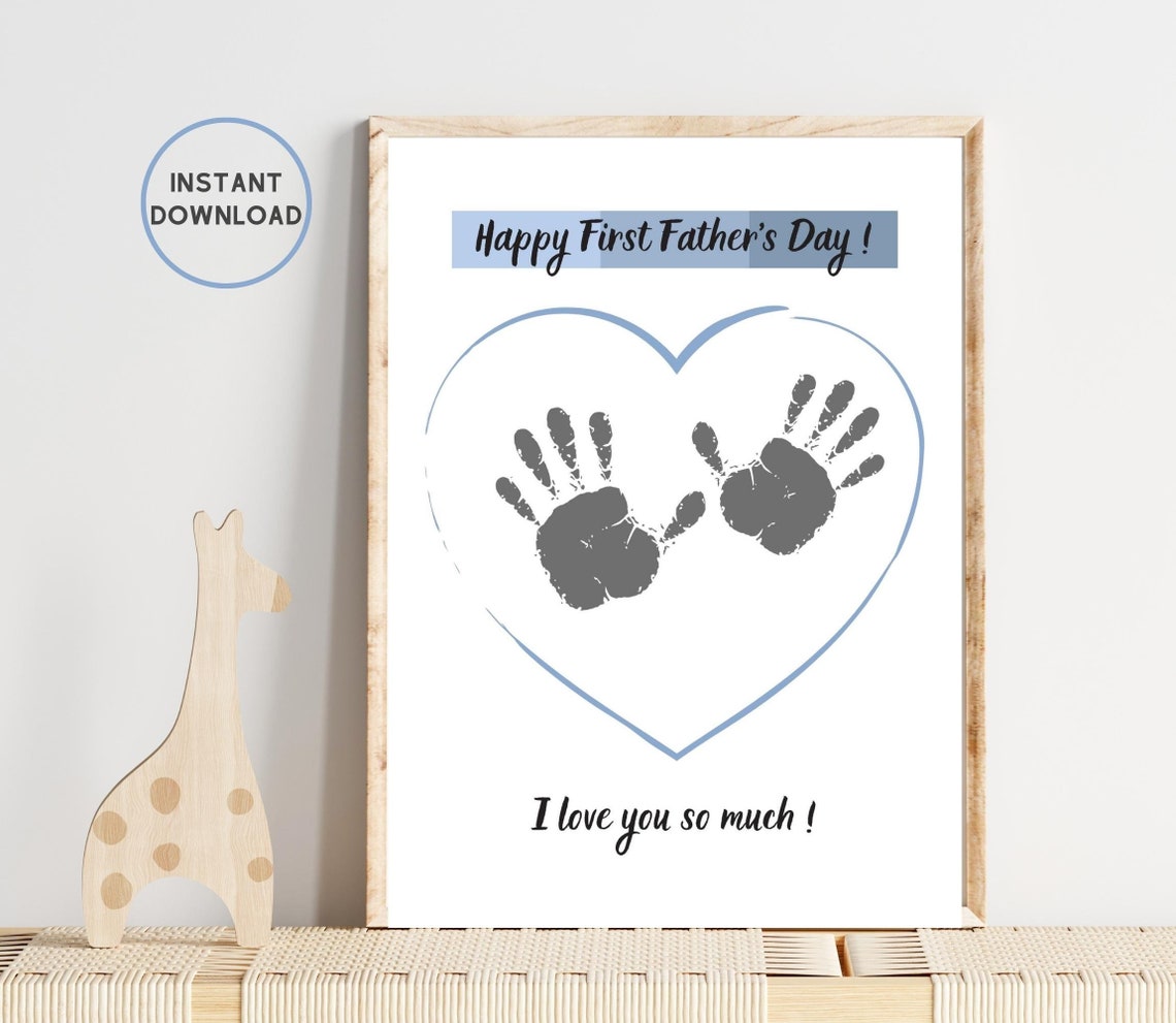 Happy First Father's Day Blue Heart Little Hands Love Gift Poster
