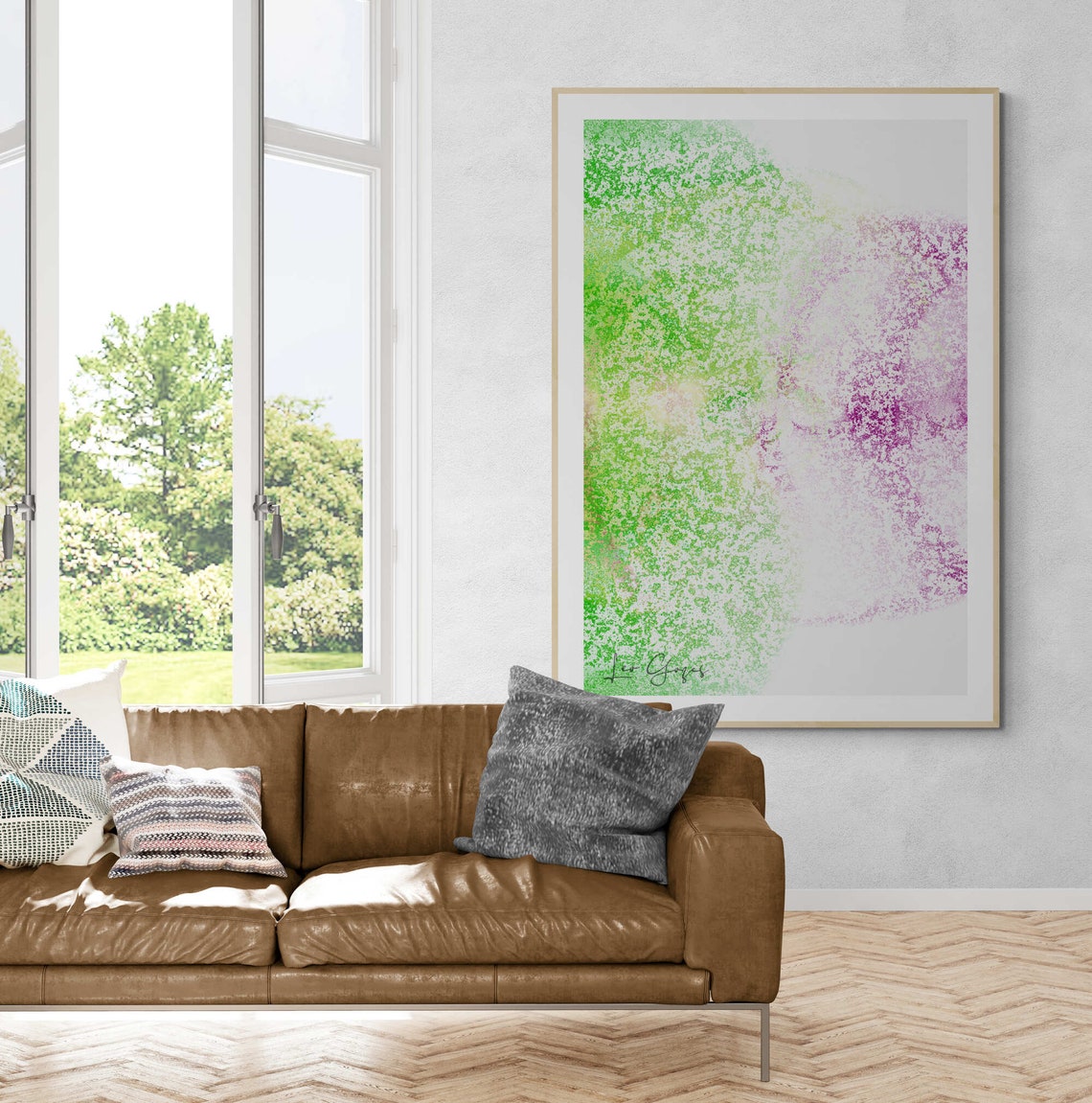 Lime Green and Magenta Stippled Abstract Color Field Art Print - Image 5